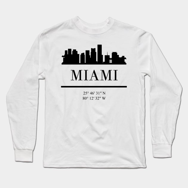 MIAMI FLORIDA BLACK SILHOUETTE SKYLINE ART Long Sleeve T-Shirt by deificusArt